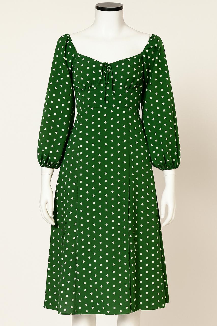 Polka dot full sleeves green dress